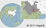 Savanna Style Location Map of Jianshui, highlighted country, highlighted parent region, hill shading