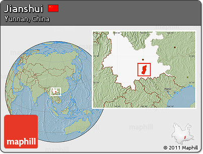 Savanna Style Location Map of Jianshui, highlighted parent region, hill shading