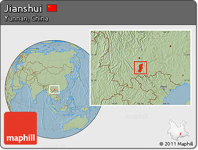 Savanna Style Location Map of Jianshui, hill shading
