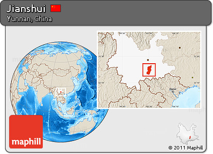 Shaded Relief Location Map of Jianshui, highlighted parent region
