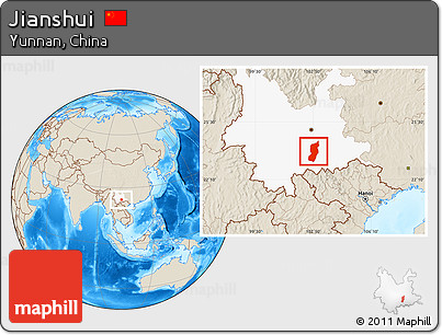 Shaded Relief Location Map of Jianshui, highlighted parent region