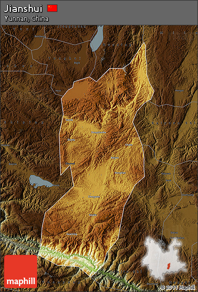 Physical Map of Jianshui, darken
