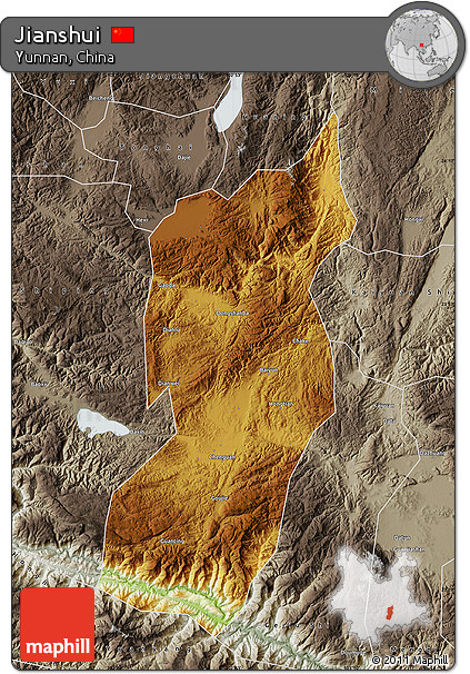 Physical Map of Jianshui, semi-desaturated