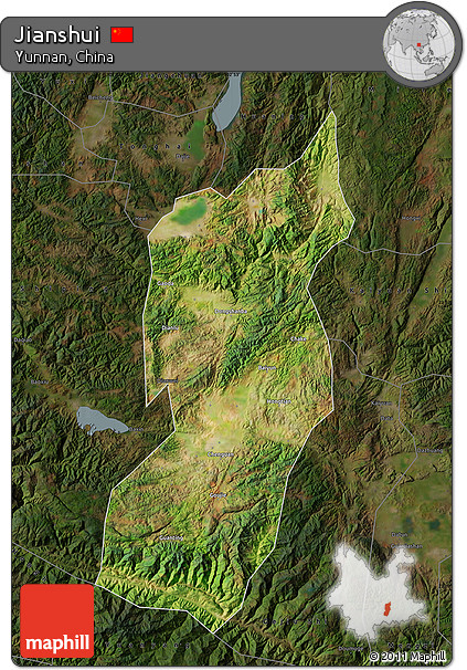 Satellite Map of Jianshui, darken