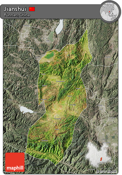 Satellite Map of Jianshui, semi-desaturated