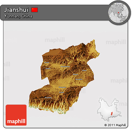 Physical Panoramic Map of Jianshui, cropped outside