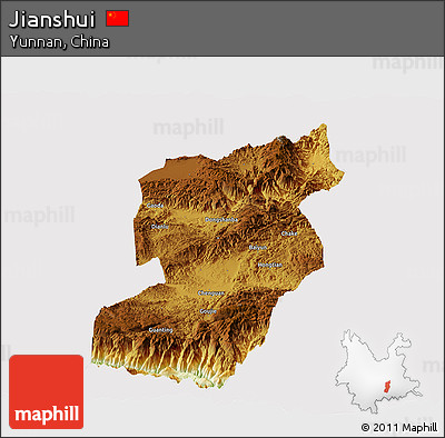 Physical Panoramic Map of Jianshui, cropped outside