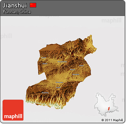 Physical Panoramic Map of Jianshui, cropped outside