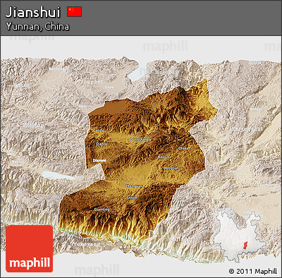 Physical Panoramic Map of Jianshui, lighten