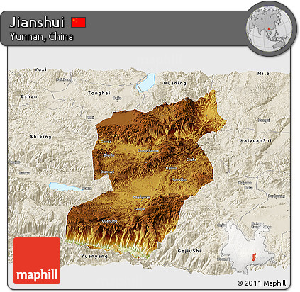 Physical Panoramic Map of Jianshui, shaded relief outside
