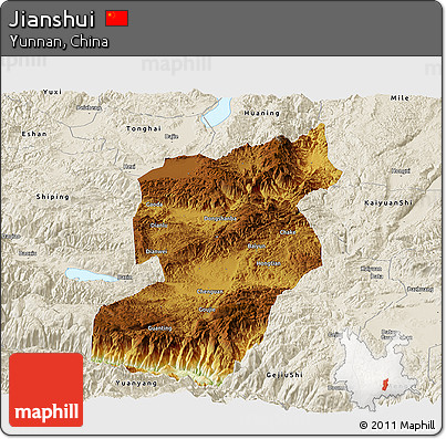 Physical Panoramic Map of Jianshui, shaded relief outside