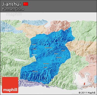 Political Panoramic Map of Jianshui, lighten