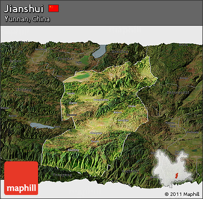 Satellite Panoramic Map of Jianshui, darken