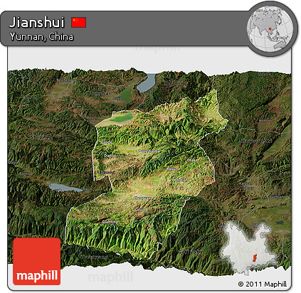 Satellite Panoramic Map of Jianshui, darken