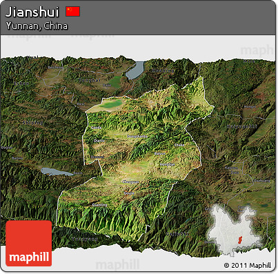 Satellite Panoramic Map of Jianshui, darken