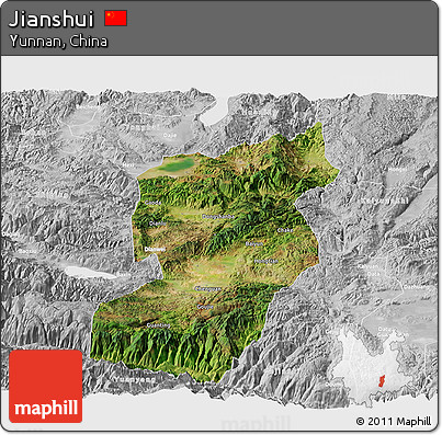 Satellite Panoramic Map of Jianshui, lighten, desaturated