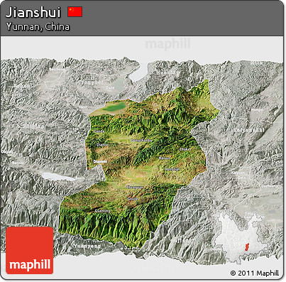 Satellite Panoramic Map of Jianshui, lighten, semi-desaturated