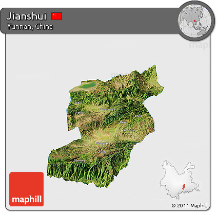Satellite Panoramic Map of Jianshui, single color outside