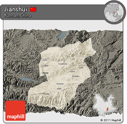 Shaded Relief Panoramic Map of Jianshui, darken