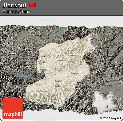 Shaded Relief Panoramic Map of Jianshui, darken