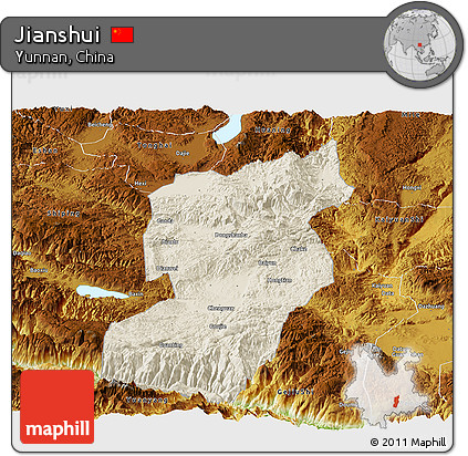 Shaded Relief Panoramic Map of Jianshui, physical outside