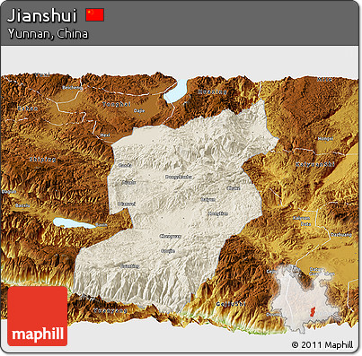 Shaded Relief Panoramic Map of Jianshui, physical outside