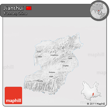 Silver Style Panoramic Map of Jianshui, single color outside
