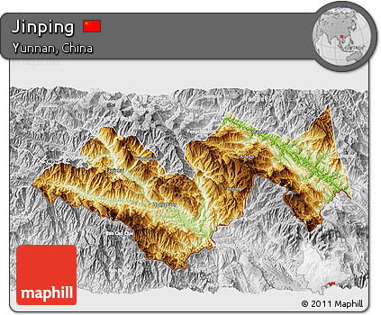 Physical 3D Map of Jinping, lighten, desaturated