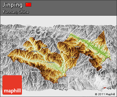 Physical 3D Map of Jinping, lighten, desaturated