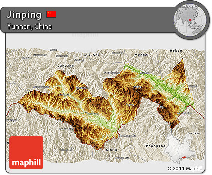 Physical 3D Map of Jinping, shaded relief outside