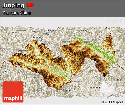 Physical 3D Map of Jinping, shaded relief outside