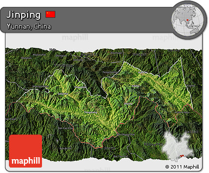 Satellite 3D Map of Jinping, darken