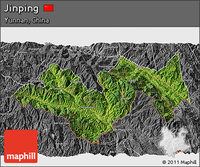 Satellite 3D Map of Jinping, desaturated