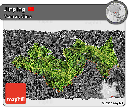 Satellite 3D Map of Jinping, desaturated