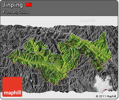 Satellite 3D Map of Jinping, desaturated