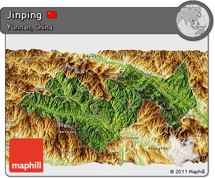 Satellite 3D Map of Jinping, physical outside