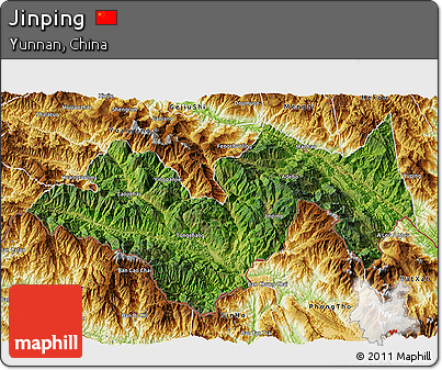 Satellite 3D Map of Jinping, physical outside