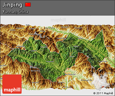 Satellite 3D Map of Jinping, physical outside