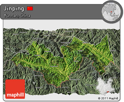 Satellite 3D Map of Jinping, semi-desaturated