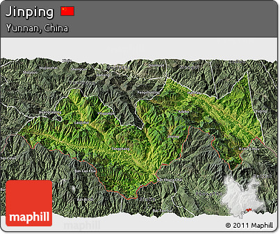 Satellite 3D Map of Jinping, semi-desaturated