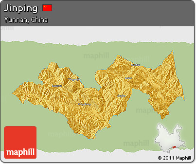 Savanna Style 3D Map of Jinping, single color outside