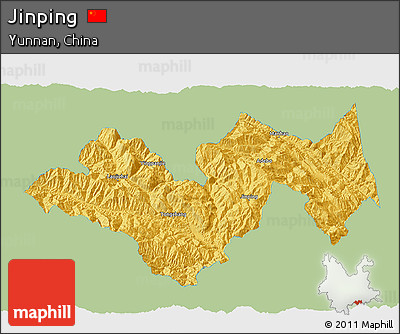 Savanna Style 3D Map of Jinping, single color outside