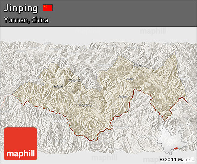 Shaded Relief 3D Map of Jinping, lighten
