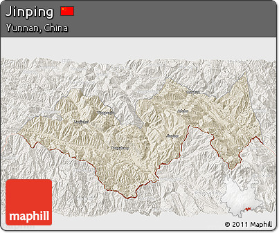 Shaded Relief 3D Map of Jinping, lighten