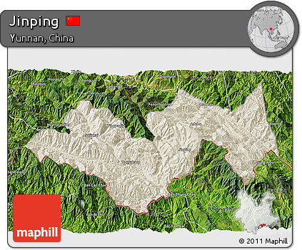 Shaded Relief 3D Map of Jinping, satellite outside