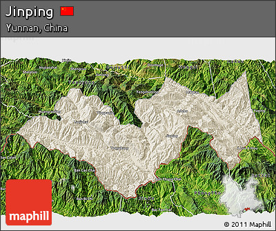 Shaded Relief 3D Map of Jinping, satellite outside