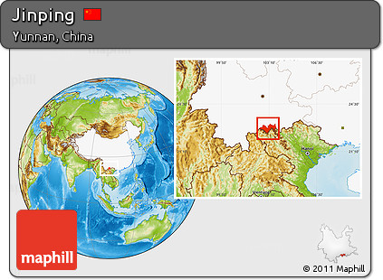 Physical Location Map of Jinping, highlighted country