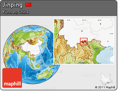 Physical Location Map of Jinping, highlighted country