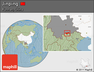 Savanna Style Location Map of Jinping, highlighted country, highlighted parent region, hill shading