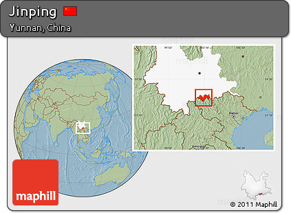 Savanna Style Location Map of Jinping, highlighted parent region, hill shading